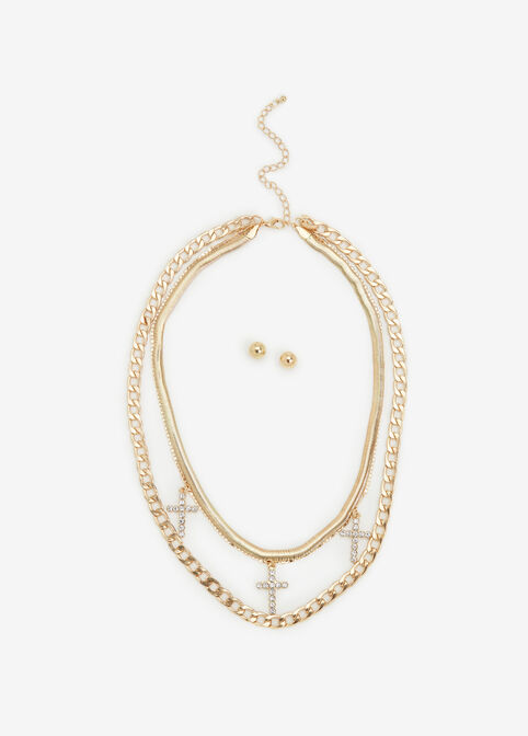 Cross Layer Chain Necklace Set, Gold image number 0