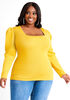 Puffed Sleeve Ribbed Sweater, Nugget Gold image number 0