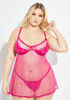 Lace Embroidered Mesh Babydoll Set, Fuchsia image number 0