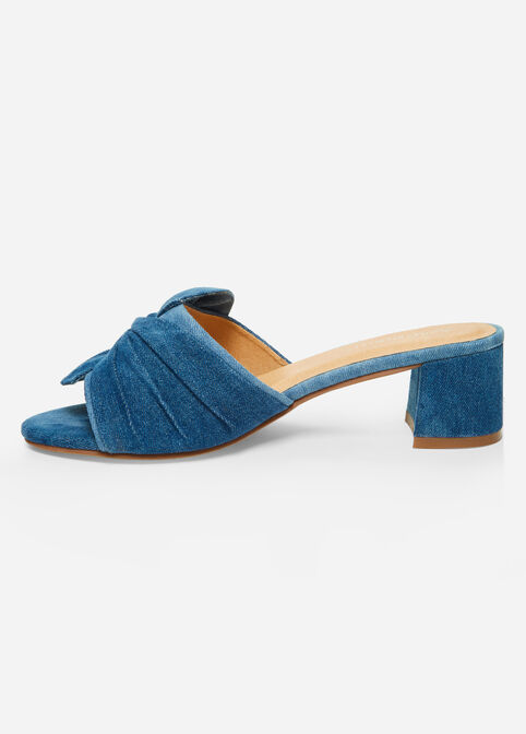 Fabric Bow Slide Wide Width Mules, Denim image number 1