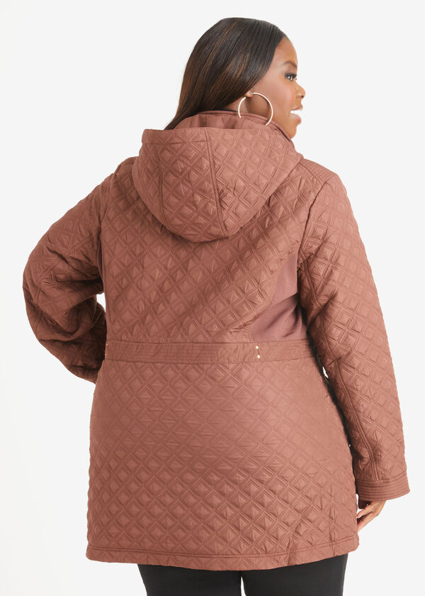 Ribbed Knit Paneled Quilted Coat, Rocky Road image number 1