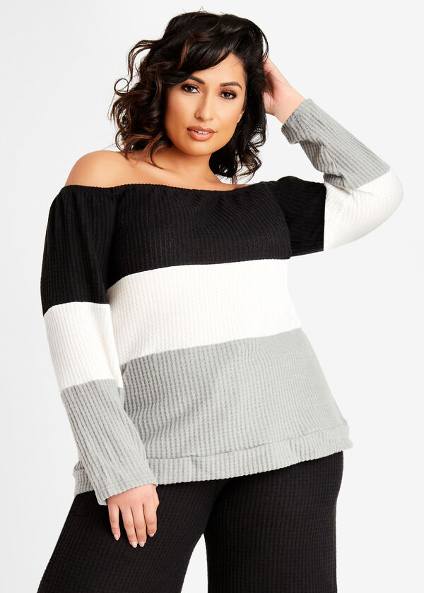 Cozy Lounge Waffle Knit Top, Multi image number 0