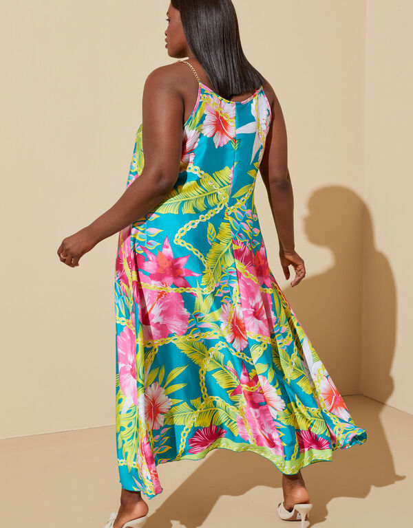 Floral Print Satin Maxi Dress, Multi image number 1