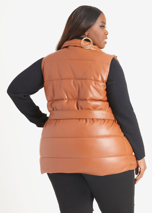 Levi Faux Leather Puffer Vest, Camel Taupe image number 1