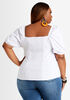 Puff Sleeve Cotton Top, White image number 1