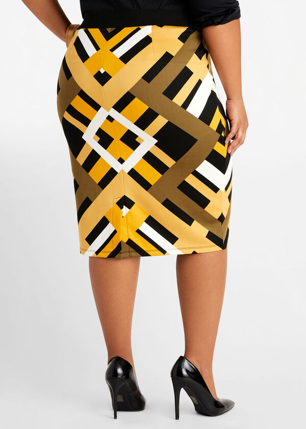 Plus Size Geo Colorblock High Waist Scuba Pencil Pull On Stretch Skirt