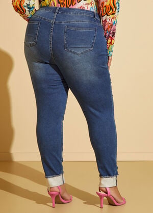 Cuffed Mid Rise Skinny Jeans, Dk Rinse image number 1