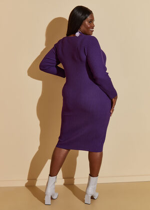 Braided Bodycon Sweater Dress, Acai image number 1