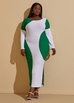 Two Tone Maxi Bodycon Dress, Jelly Bean image number 0