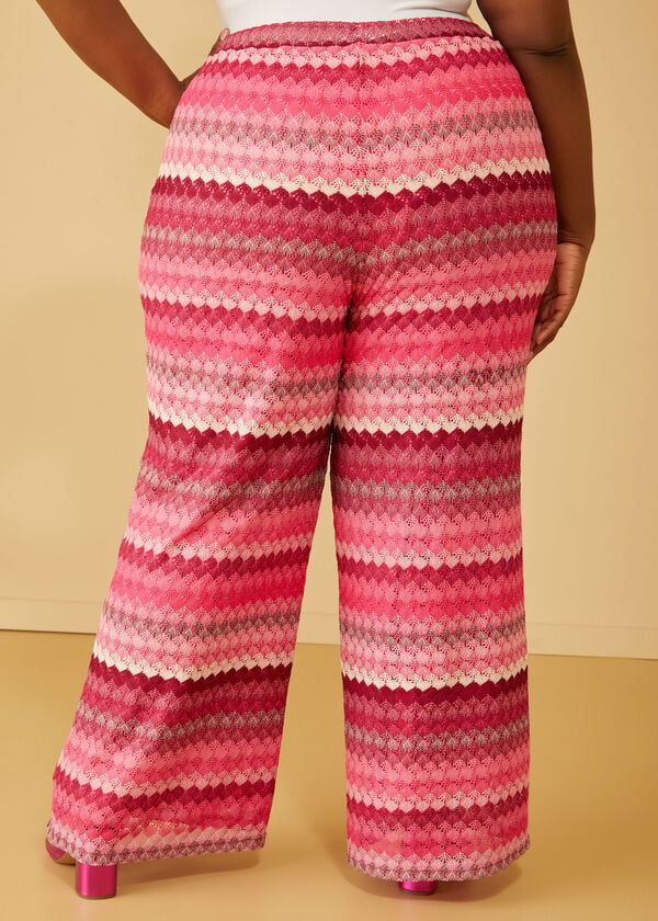 Crochet Wide Leg Pants, Pink Peacock image number 1