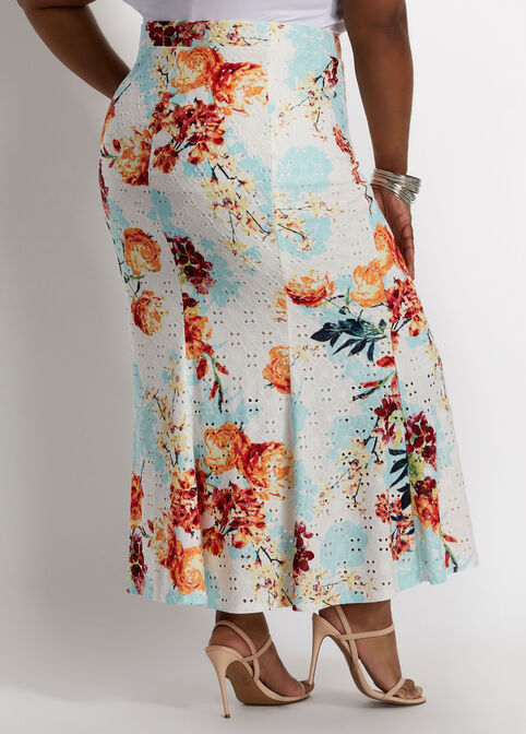 Floral Eyelet Midi Skirt, Multi image number 1