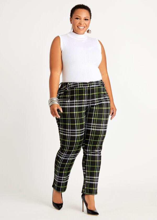 Plaid Ponte Ankle Pant, Green Oasis image number 2