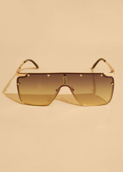 Star Studded Shield Sunglasses, Gold image number 1