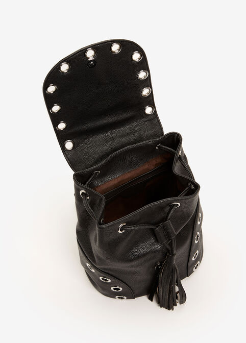 Grommet Faux Leather Backpack, Black image number 1
