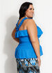 Ruffle Smocked Tie Neck Tank Top, Victoria Blue image number 1