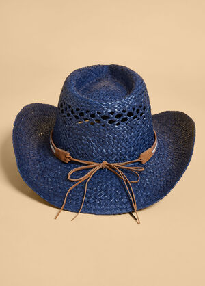 Embellished Woven Straw Cowboy Hat, Blue image number 1