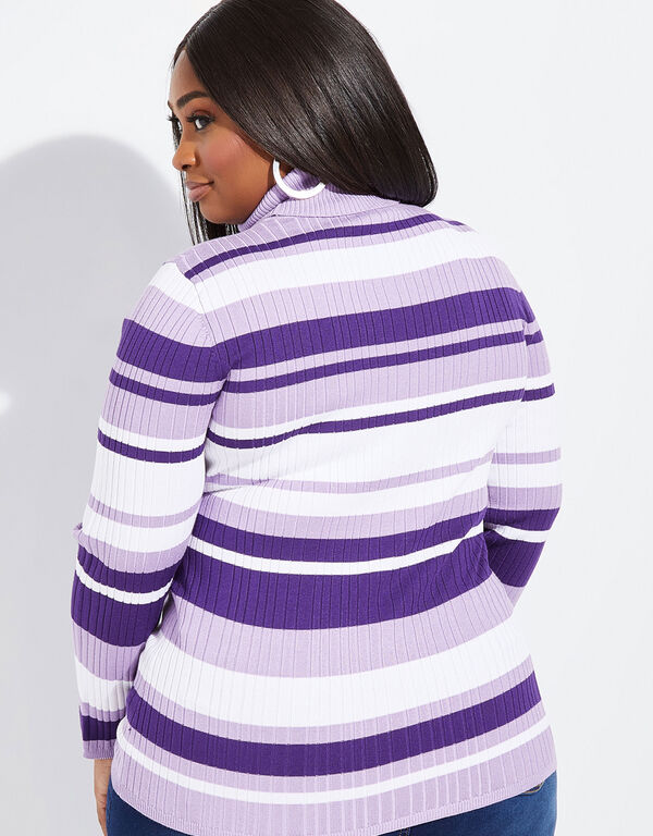 Striped Ribbed Turtleneck Sweater, Acai image number 1
