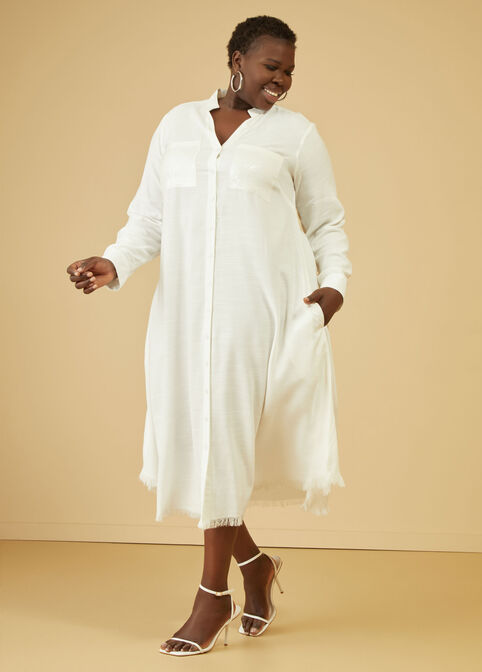 Sequined Slub Woven Shirtdress, White image number 2
