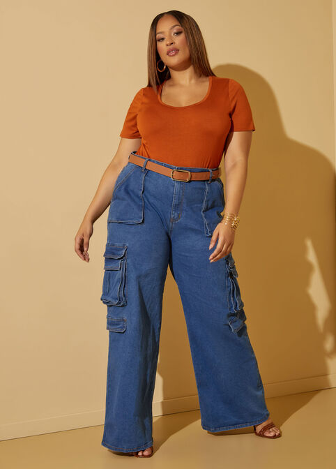 High Waist Cargo Jeans, Blue image number 0