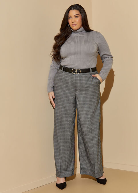 Cuffed Plaid Trousers, Grey image number 2