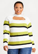 Plus Size Sexy Knitwear Stripe Cutout Mock Neck Rib Knit Sweaters image number 0