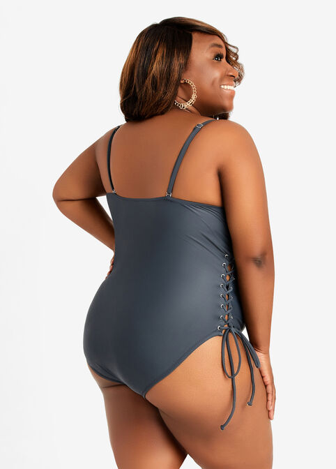 Sun & Sea Lace Up One Piece, Grey image number 1