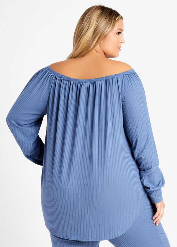 Cozy Lounge Off The Shoulder Tunic, Blue image number 1