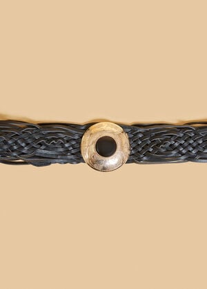 Medallion Braided Waist Belt, Black image number 1