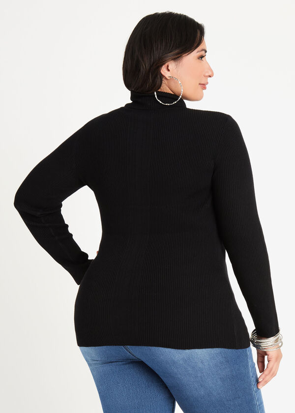 Rib Knit Turtleneck Sweater, Black image number 1