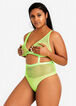 Neon Mesh Cutout Thong Bodysuit, Green image number 0