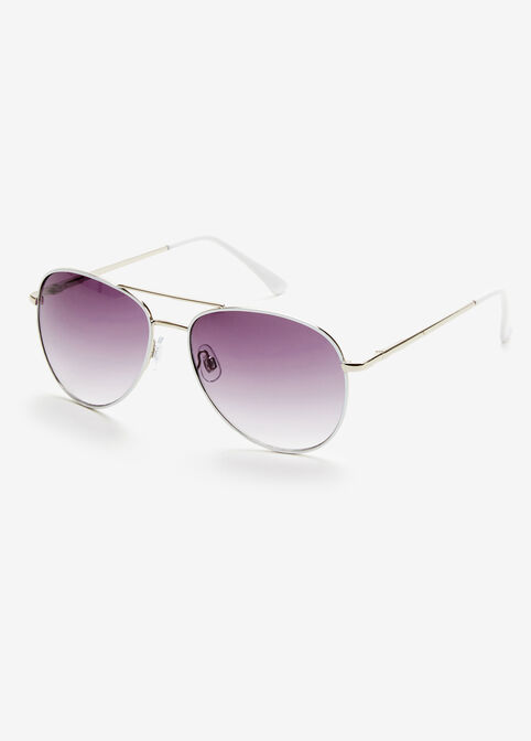 Silver & White Aviator Sunglasses, Silver image number 1