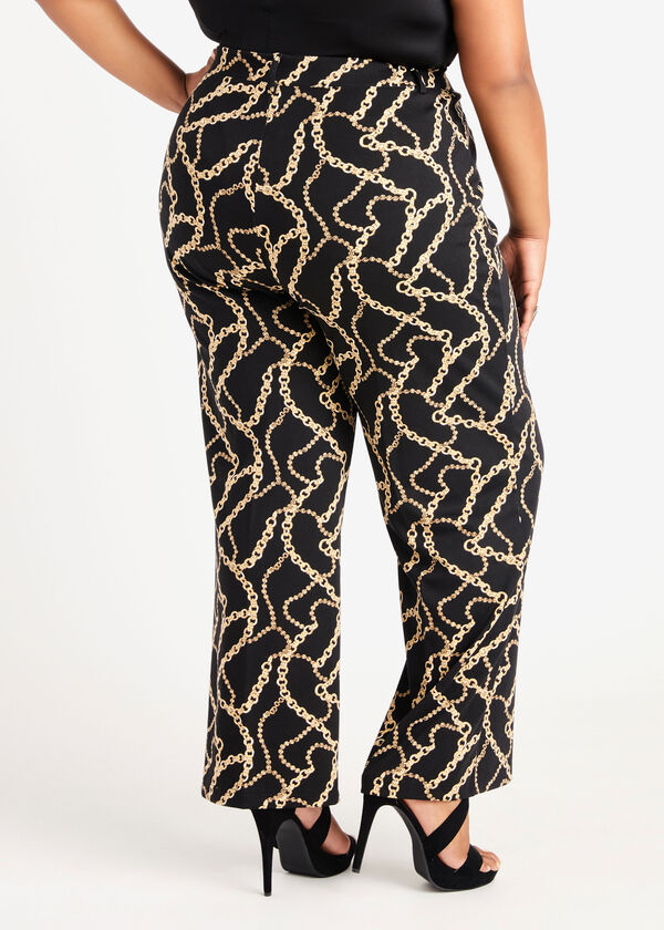 Chain Print Ponte Trousers, Black image number 1