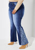 Frayed Paisley Flared Jeans, Medium Blue image number 2