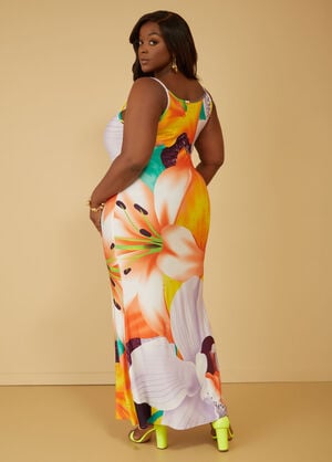 Floral Print Maxi Bodycon Dress, Multi image number 1