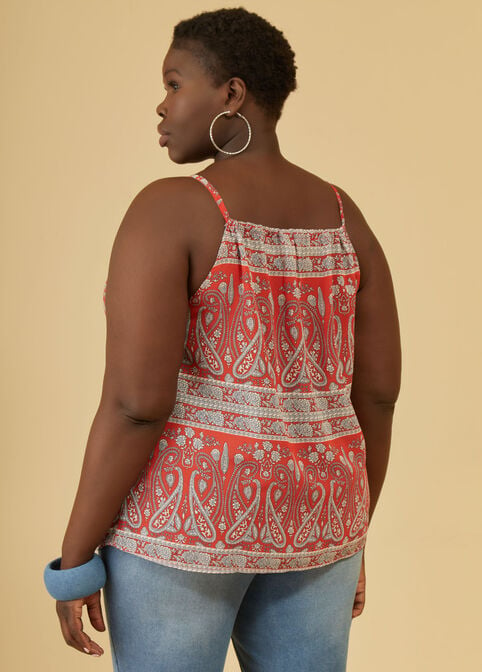 Paisley Print Keyhole Top, Red image number 1