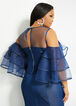 Chambray Sheer Tier Sleeve Top, Blue image number 1