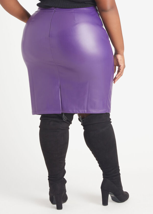 Faux Stretch Leather Skirt, Acai image number 1