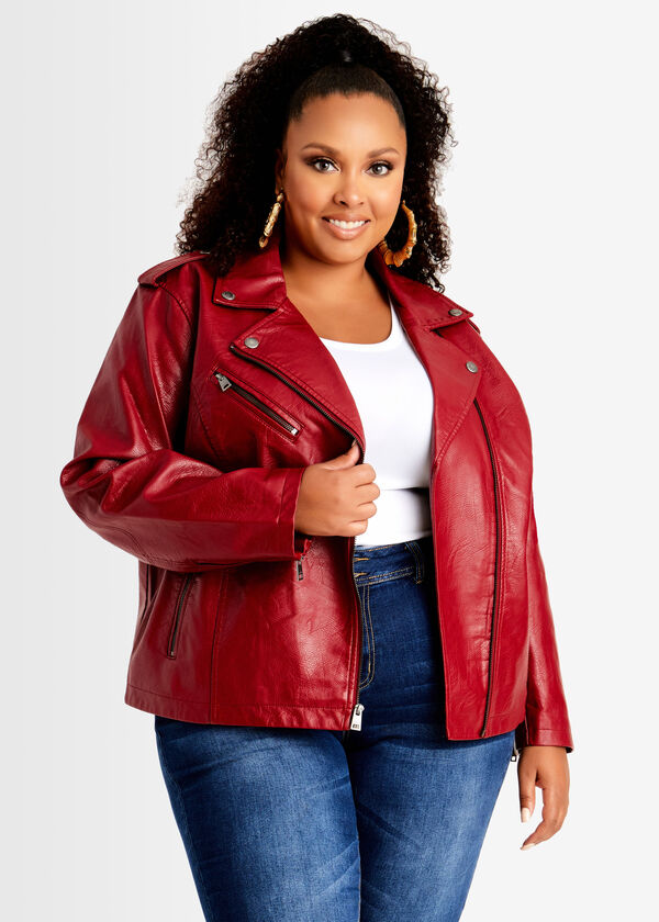 Levis Classic Leather Moto Jacket, Red image number 2