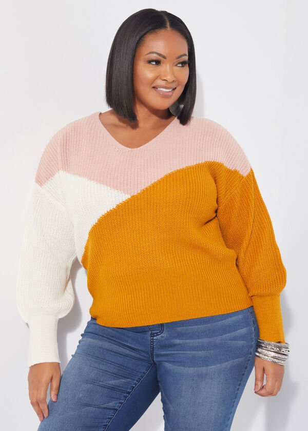 Cutout Colorblock Sweater, Foxglove image number 0