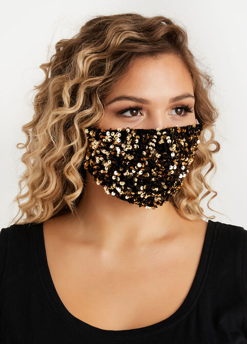Sequin & Solid Face Mask Set, Gold image number 0