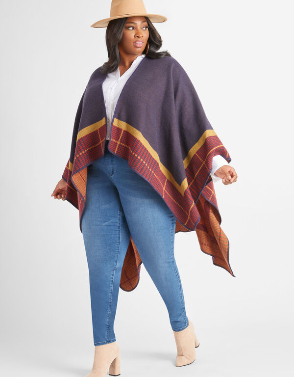 Colorblock Knit Poncho, Multi image number 0