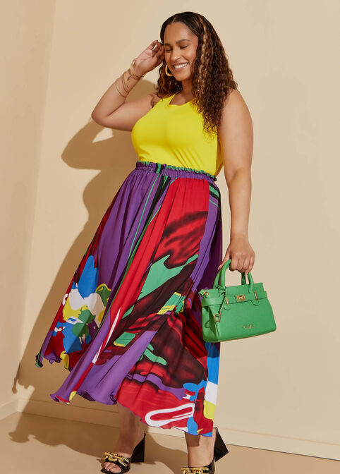 Floral Print Crepe Maxi Skirt, Multi image number 3