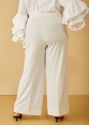 Cuffed Pinstriped Wide Leg Pants, Ivory image number 1