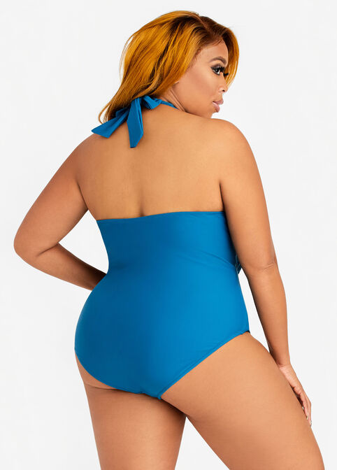 Sun & Sea Zip Front One Piece, Blue image number 1