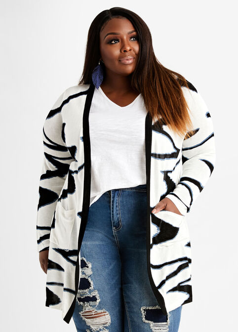 Abstract Open Front Cardigan, White image number 0
