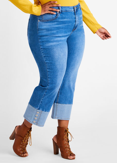 Plus Size Ankle Jeans High Waist Stretch Denim Cuff Straight Jean image number 0