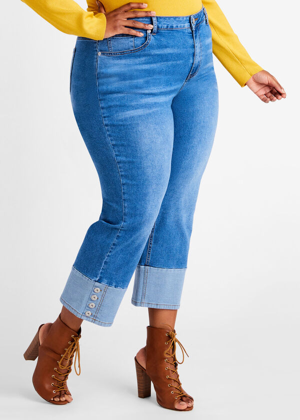Button Detailed Cuffed Jeans, Lt Sky Blue image number 0