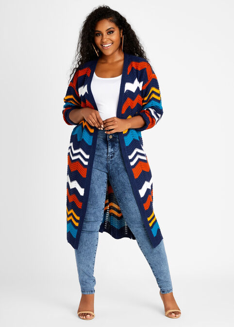 Chevron Open Front Duster Cardigan, Multi image number 0