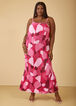 Printed Plisse Satin Slip Dress, Pink Peacock image number 0