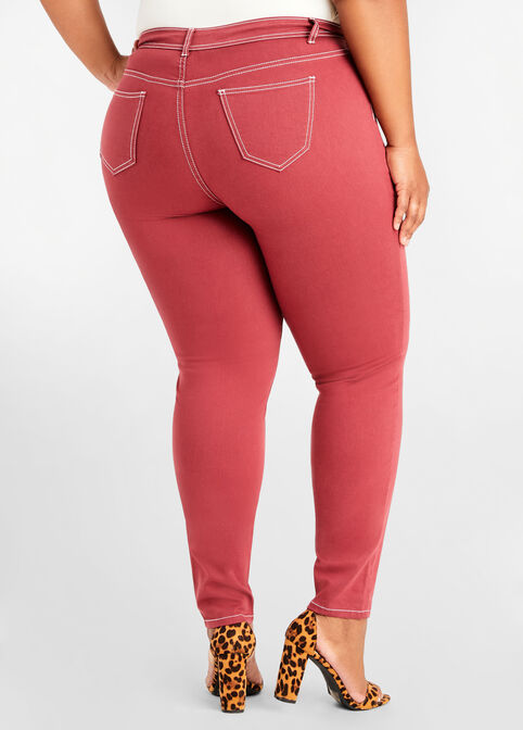 Red High Waist Skinny Jean, POMEGRANATE image number 1